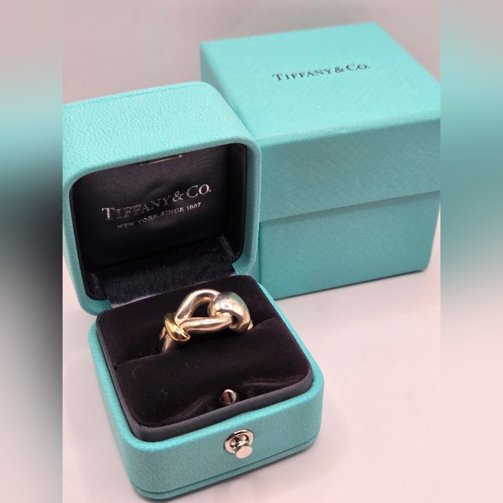 Tiffany & Co. Sterling Silver 18kt Gold Tone Buckle Ring Size 6